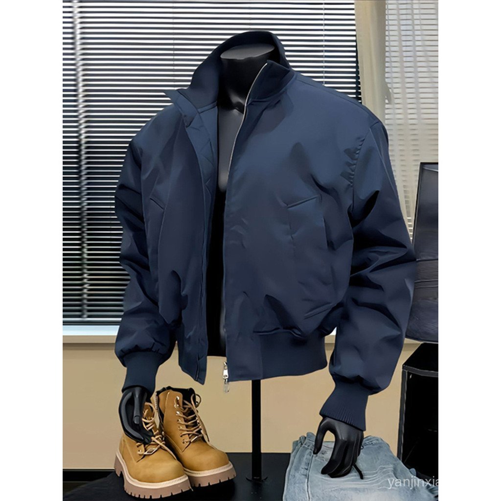 Áo khoác bay màu xanh hải quân ma1 Áo khoác ngắn chống thấm nước dành cho nam Cao cấp Hồ sơ Mỹ Cổ đứ
