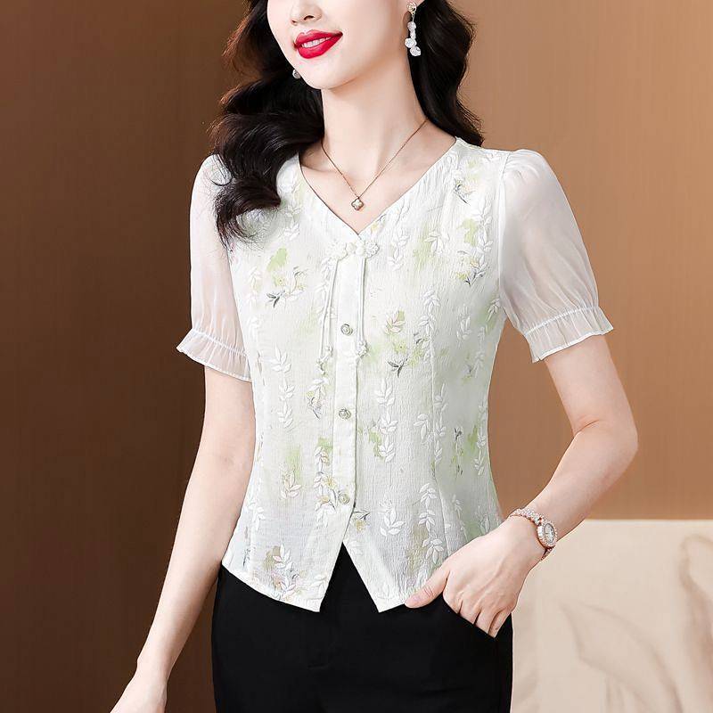 Western Style Youthful-Looking Young Mothers' Clothing Slimming Shirt Summer New Chinese Style Desig