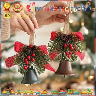  Chuông Trang Trí Giáng Sinh Kèm Nơ Đỏ Quả Châu Và Cành Thông – Phụ Kiện Trang Trí Noel Treo Cây Thông Cửa Ra Vào 