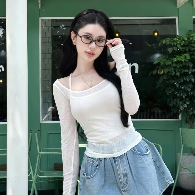 Áo Thun Kiểu Nữ Tay Dài Cổ Thuyền Phối Áo Dây Mùa Thu Đông Noiree - NA568