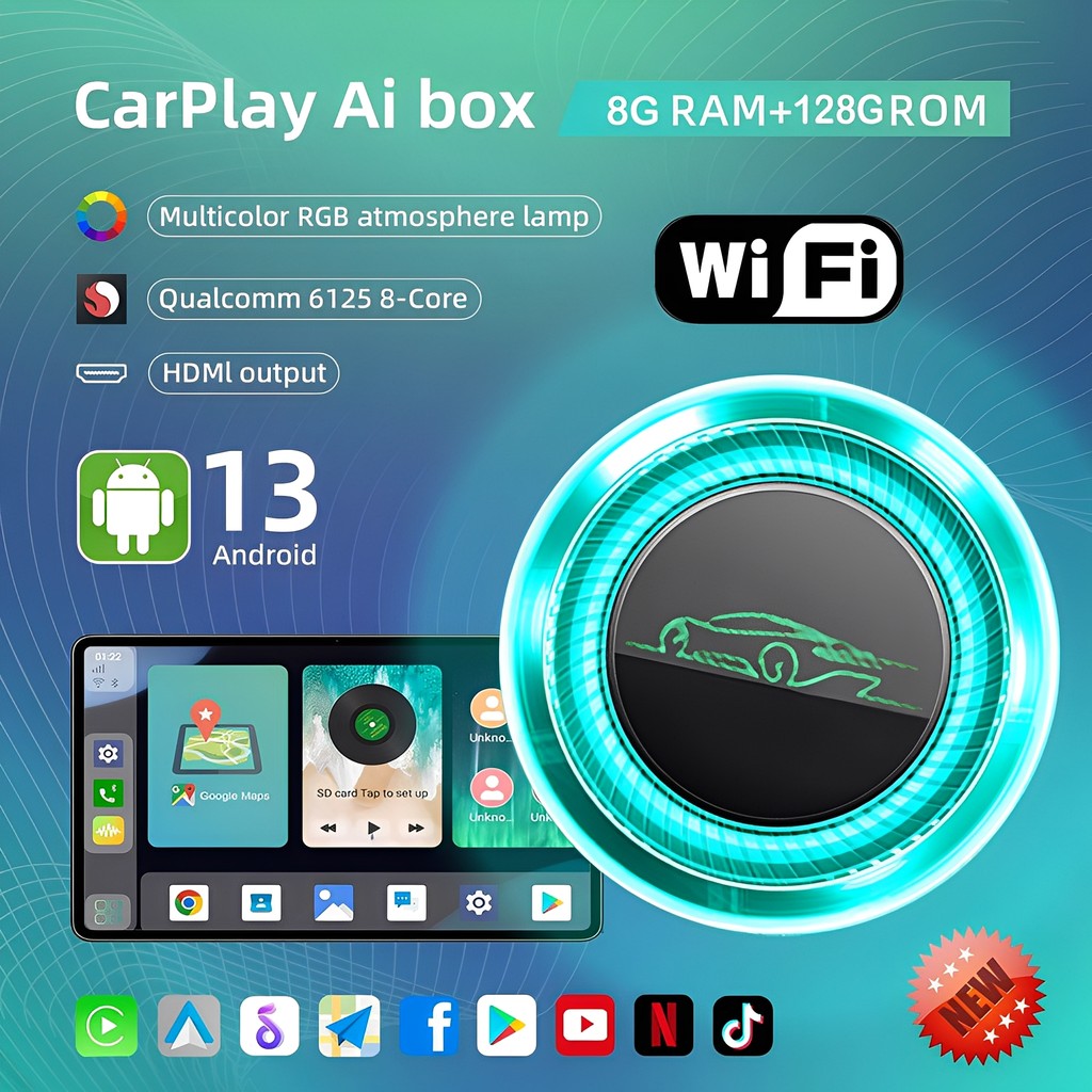 Carplay Ai Box 8 + 128G Android 13 Qualcomm 6125 8-core với HDMI Wireless Carplay Android Auto Netfl