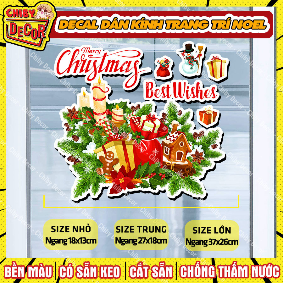 Decal Dán Hình NOEL - BEST WISH Trang Trí Giáng Sinh Noel 🎄𝑭𝒓𝒆𝒆𝒔𝒉𝒊𝒑 Trang Trí Giáng Noel dán Cửa Kín
