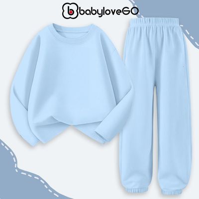 Bộ thu đông dài tay cho bé trai BabyloveGO, set quần áo thun cotton basic cho bé 1-10 tuổi BDT01