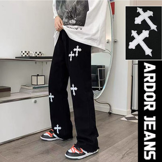   ardor quần jean nam Ống suông dáng baggy boy phố hiphop Wash đen Chất Vải Dày Dặn cao cấp mẫu chữ thập 