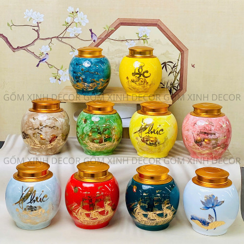 Hũ Đựng Trà, Hũ Trà Gốm 200gr  Hộp Đựng Trà, Caffe, Các Loại Hạt Khô Gốm Sứ Bát Tràng Cao Cấp