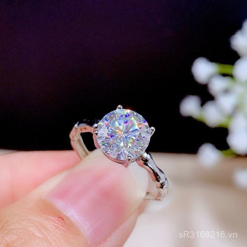 Nhẫn PT950 Tre Mô Phỏng Influencer Nữ, Hình Trái Tim Moissanite