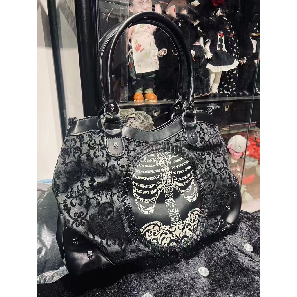 "QF Shop" Dark Gothic Punk Gothic Gothic Gothic Gothic Retro Ren Skeleton Túi Messenger Di Động