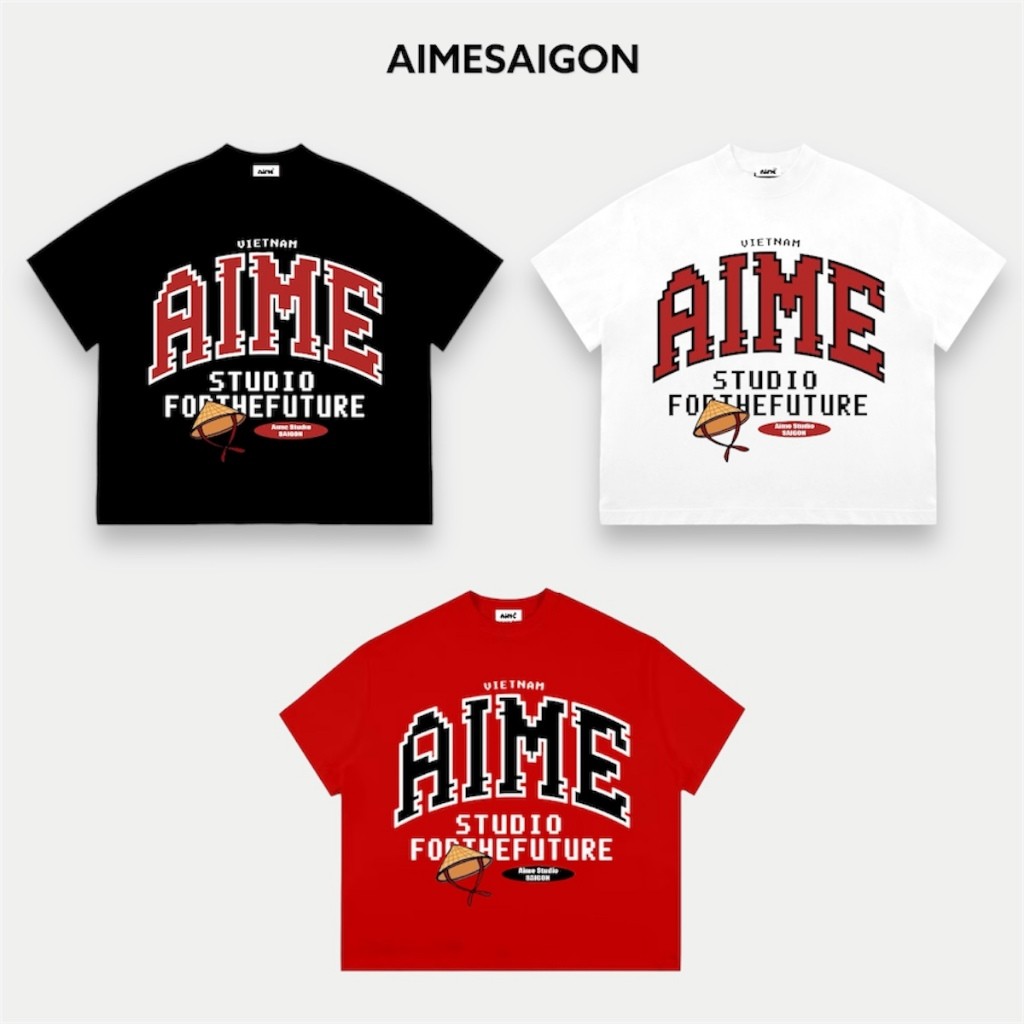 Áo Thun Big Boxy Local Brand AIMÉ Form Rộng Tay Ngắn Cotton Cổ Tròn Nam Nữ "" NÓN LÁ "" Menswear Kem