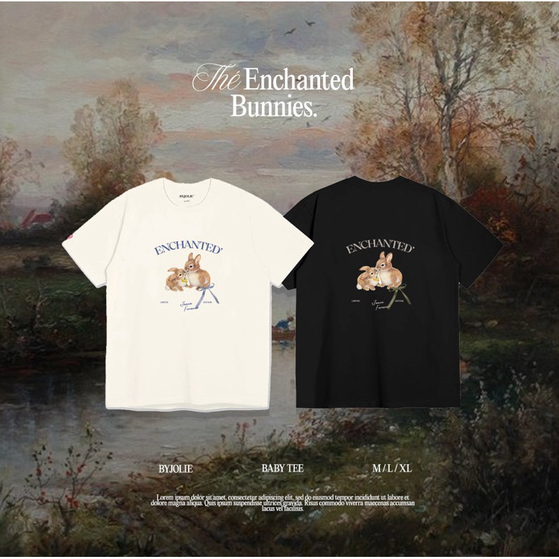 Áo baby tee cotton cổ tròn ENCHANTED BUNNY đính nơ thỏ By Jolie Byjolievn