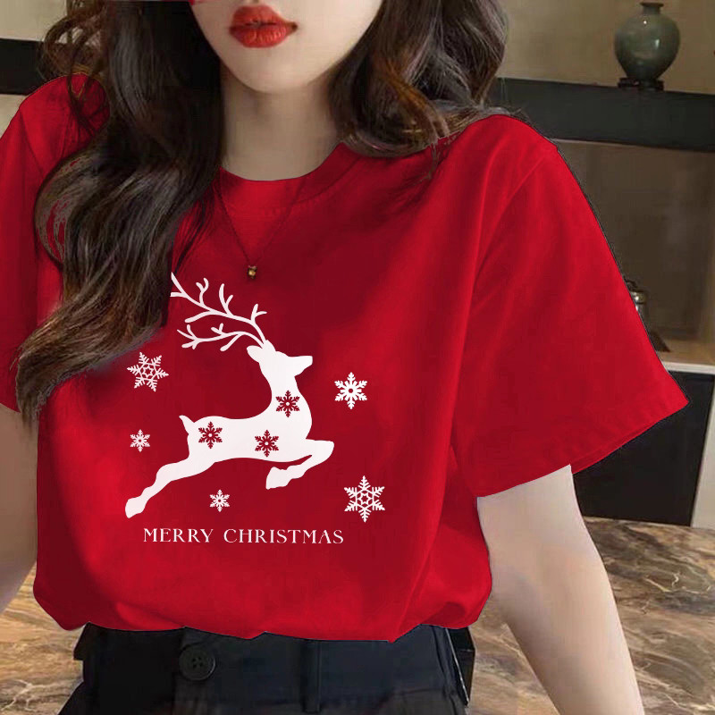 Giáng sinh T-shirt Red Giáng sinh Quần áo Elk T-Shirt phổ quát cho nam giới và phụ nữ
