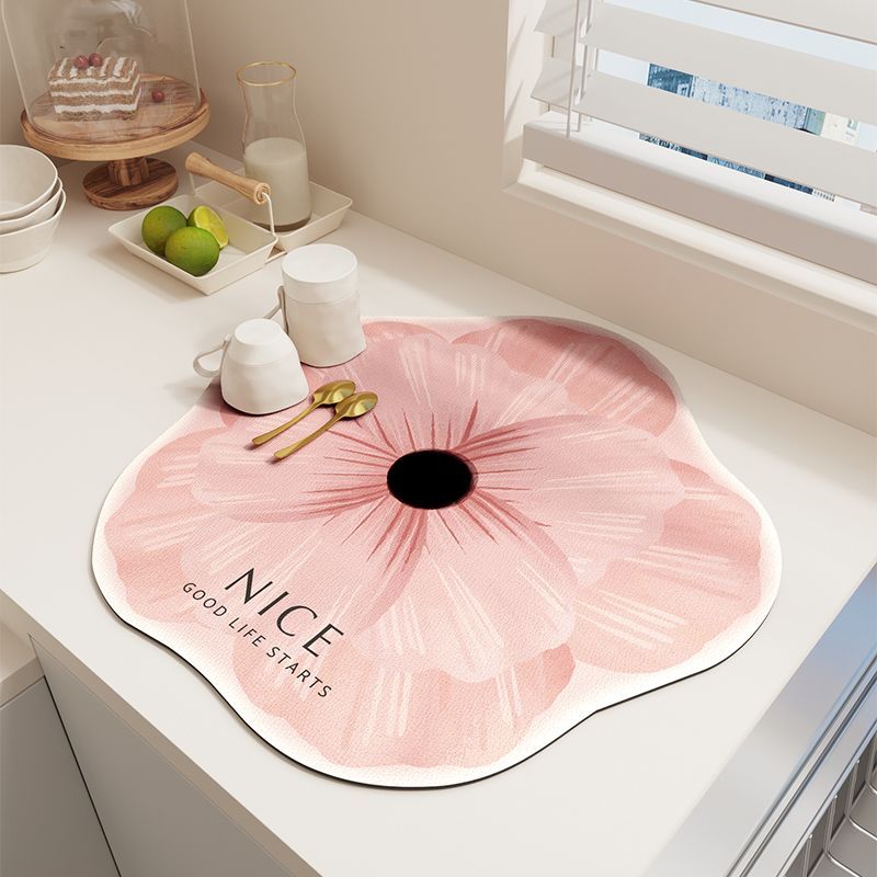 Nhà Bếp Mặt Bàn Hình Hoa Thảm Thoát Nước Hộ Gia Đình Đĩa Coaster Chống Trơn Trượt Diatom Bùn Thấm Hú