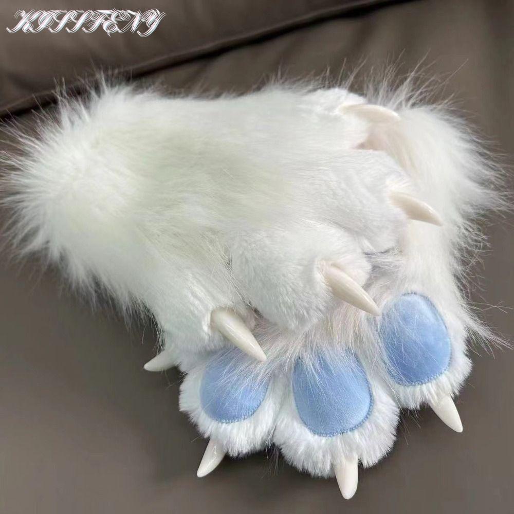 Kissfeny Găng tay furry fursuit ấm áp cho cosplay, đạo cụ phim hoạt hình sang trọng và dễ thương