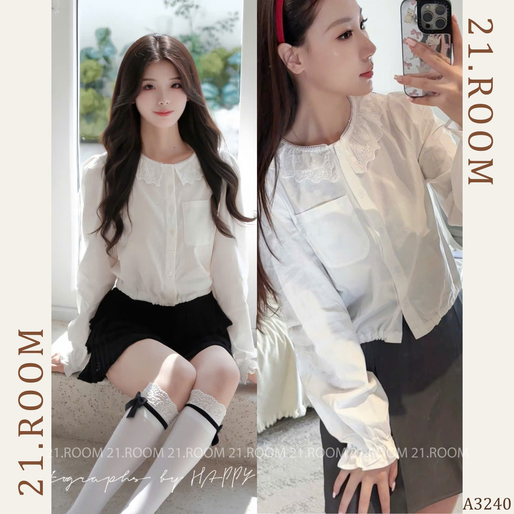 Áo Sơ Mi Cổ Bèo Ren Túi Trước Bo Chun A3240 21.ROOM Thời Trang Nữ