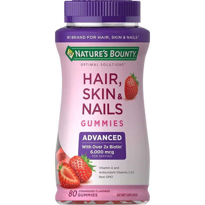 Nature's Bounty Advanced mẫu mới Kẹo dẻo Hair, Skin & Nails Gummies with over 2X biotin 80 viên date
