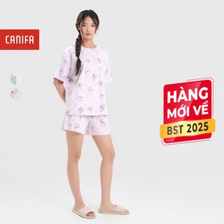  Bộ mặc nhà nữ CANIFA áo thun cộc tay cổ tròn quần short hoạ tiết 6LS25S006 