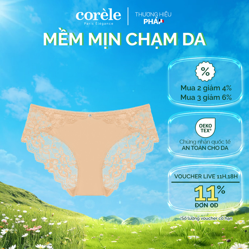 Quần lót nữ cạp vừa phối ren hoa hồng gợi cảm, ôm V3 chuẩn an toàn quốc tế OEKO-TEX | CORELE 02151A