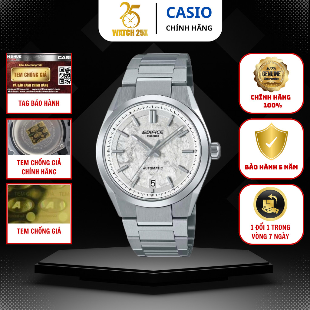 Đồng Hồ Nam Casio EFK-100D-7ADR WATCH25X – Mặt Trắng Vân Đá Sang Trọng, Dây Kim Loại Cứng Cáp.