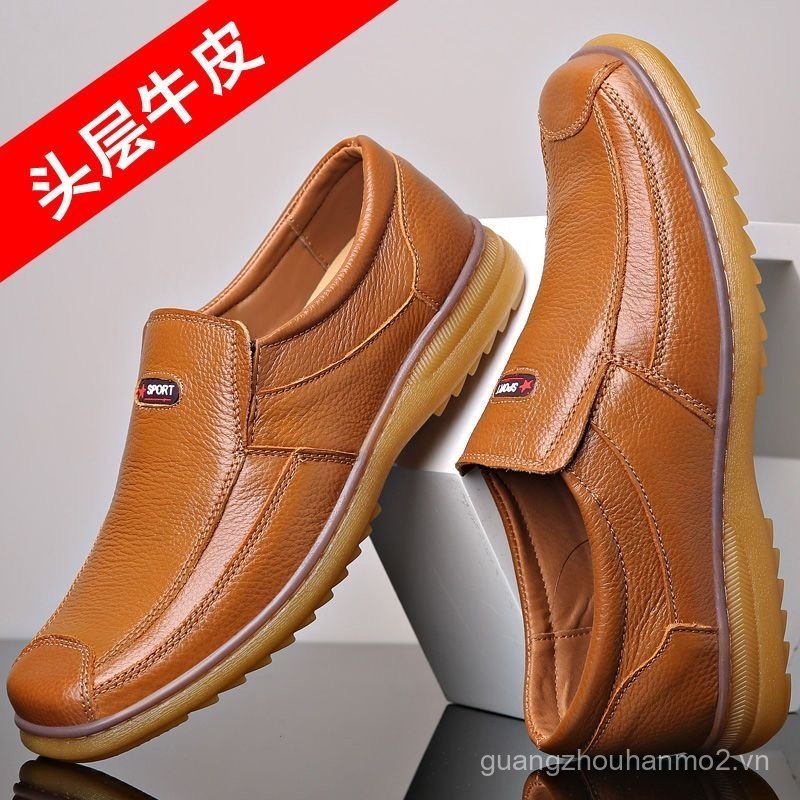 Giày Da Nam Công Sở Nam Giày Thường Ngày Vàng Bò Tendon Đế Chống Trơn Trượt Chống Mài Mòn Bố Giày D1