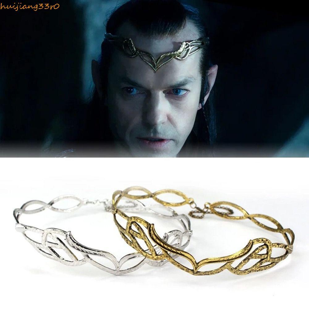 HUIJIANGGU Tiara Hobbit Elrond, băng đô hợp kim điều chỉnh được, phụ kiện tóc cổ điển Elf