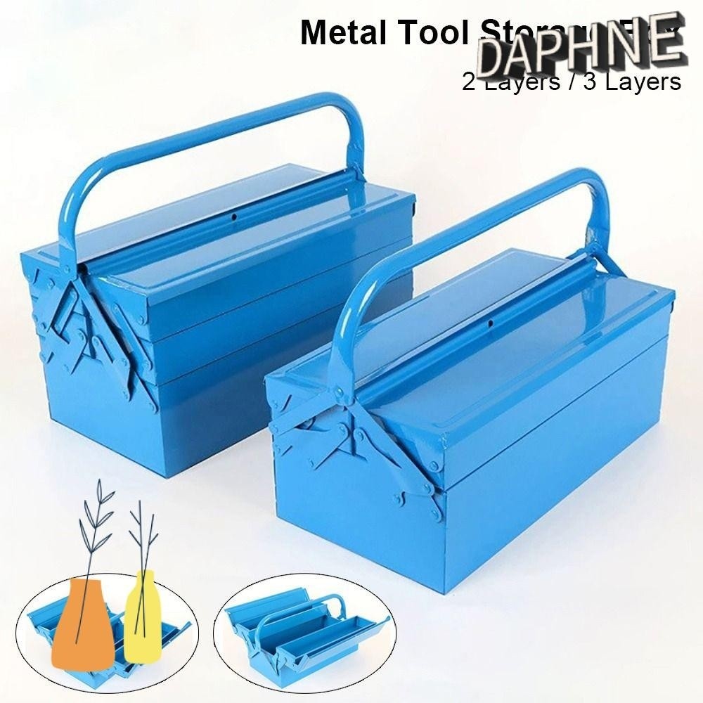DAPHS 1 Piece Metal Tool Box, Portable Multi-Layer Tool Storage Box, Double Handle 2/3 Tier Easy Har