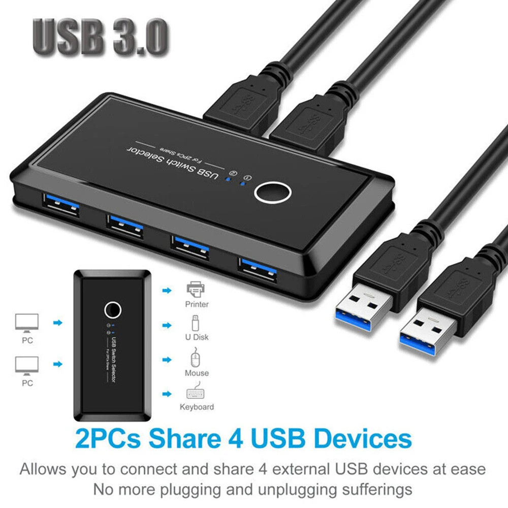USB KVM Switch USB 3.0 2.0 Switch KVM Switch cho Windows10 Bàn Phím PC Chuột Máy In 2 Máy Tính Chia 