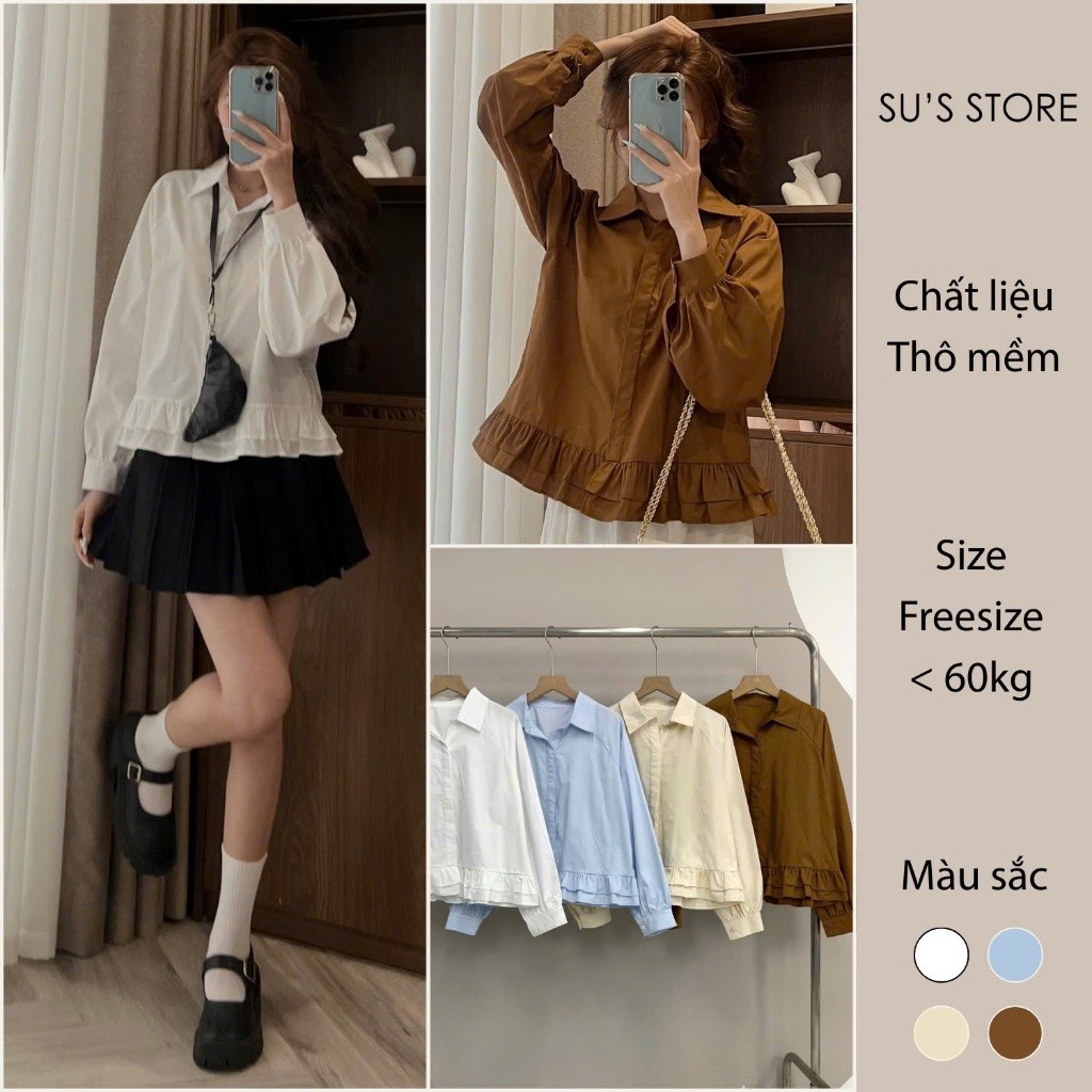 Áo Sơ Mi Nữ Thô Mềm Dài Tay Phối Bèo Basic Susstore A2992 Thời Trang Nữ