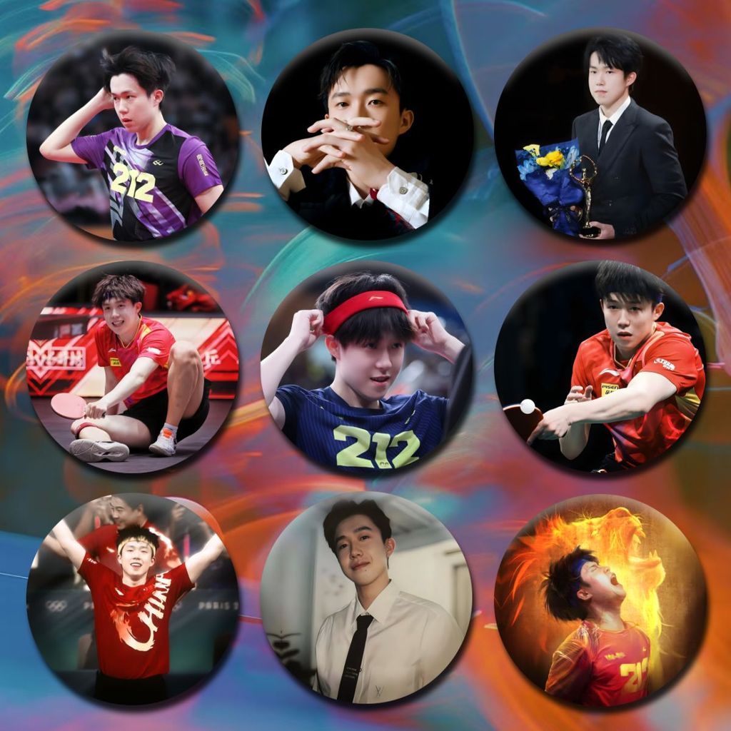 Wang Chuqin Huy Hiệu Quạt Ngoại Vi Hỗ Trợ Tinplate Wang Chuqin Huy Hiệu Rơm Đầu Lớn Millet Rơm Quần 