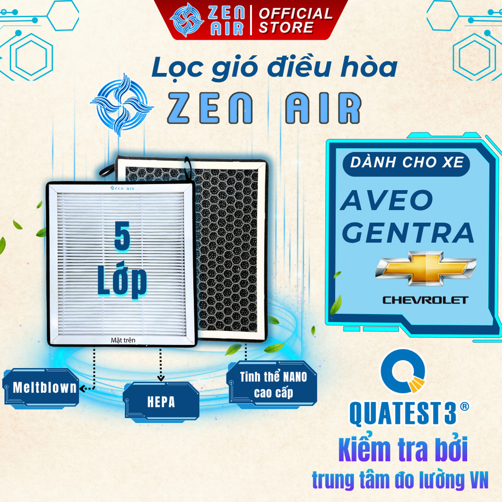 Lọc gió điều hòa CHEVROLET AVEO, GENTRA lọc bụi mịn, khử độc - ZEN AIR