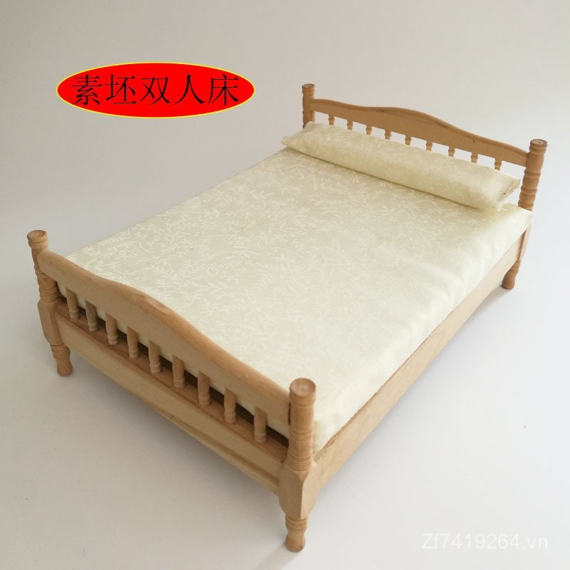 Nội thất nhỏ sáng tạo 12 Play House Mô hình đồ chơi: Trang trí nội thất bằng gỗ Mini 1 Giường đôi di