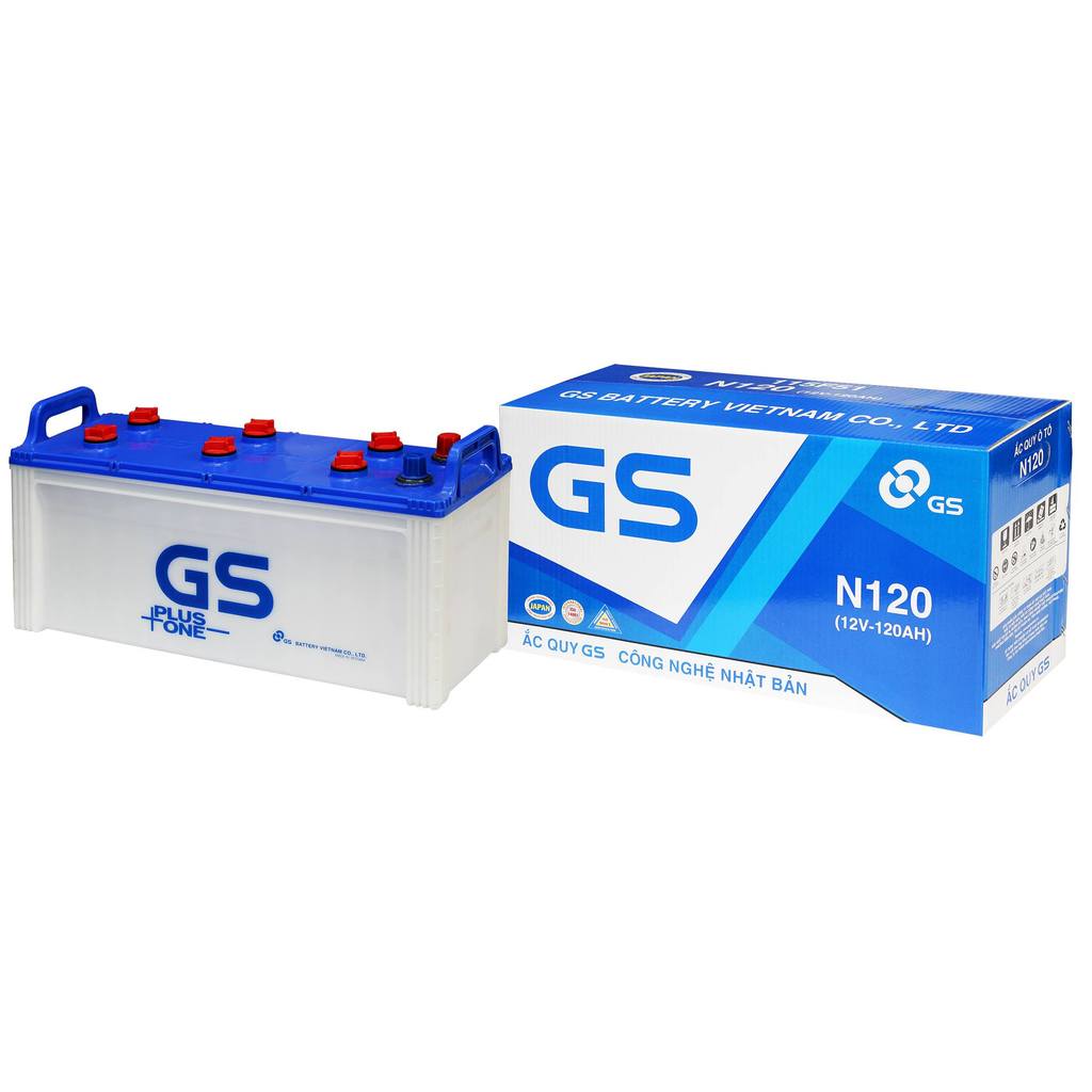 Bình ắc quy nước 12V 120Ah GS N120 dùng cho xe Aero Town, xe tải - Bảo hành toàn quốc