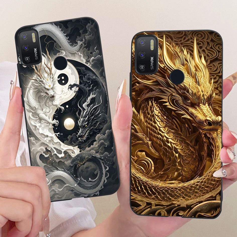 Dành Cho Tecno Spark 5 Air Case 7.0 "Cool Fashion Dragon Cartoon Soft Black Silicone Fundas Cho Tecn