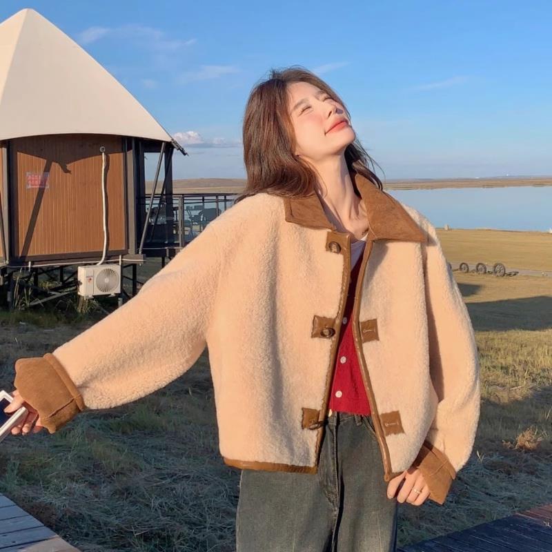 Áo khoác lông cừu, áo da lộn mẫu ngắn dày có thể mặc hai mặt áo khoác lông cừu áo da lộn mẫu ngắn dà