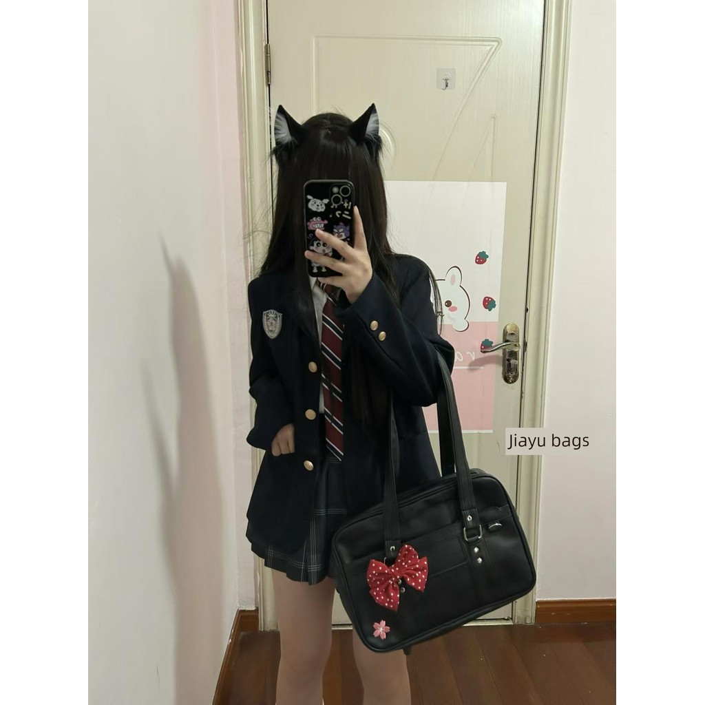 Nhật Bản Cơ Bản JK Đồng Phục Túi Học Sinh Học Viện Đi Lại JK Đeo Vai Túi Xách Hoa Anh Đào Thêu Túi M