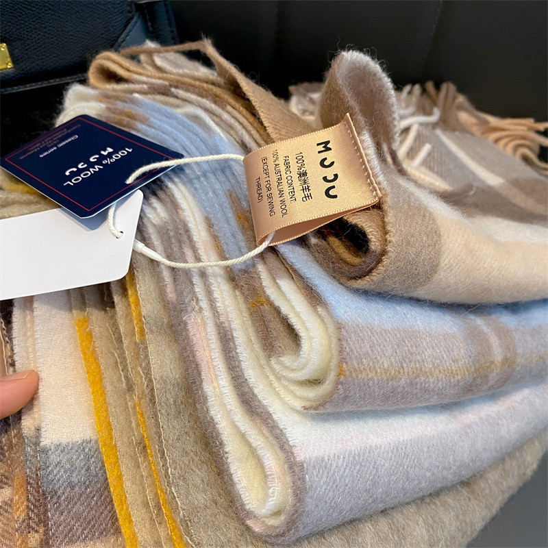 Khăn choàng kẻ sọc len nguyên chất mùa đông Úc ấm áp ấm áp cho cặp đôi NFJ