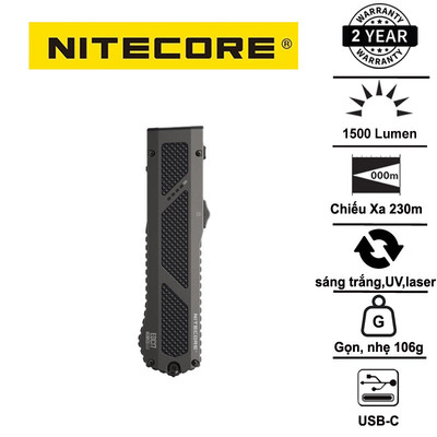 NITECORE EDC17 – Đèn pin EDC siêu mỏng độ sáng 1500lm, 3 nguồn sáng (Trắng, UV, Laser xanh)