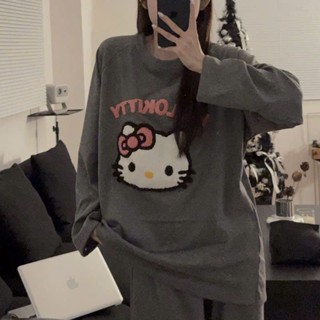  Bộ đồ ngủ Hello Kitty dài tay quần dài form rộng dành cho nữ mặc thu đông 