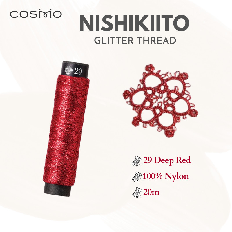 COSMO NISHIKIITO Glitter Embroidery Thread 20m Spool - Col.29 Deep Red No. 77, Japan Craft, DIY, Sew