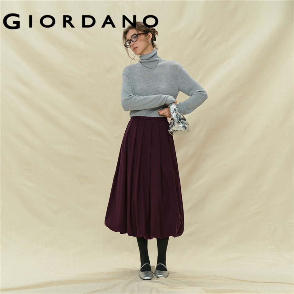 GIORDANO WOMEN Pleated bubble long skirt 18465703