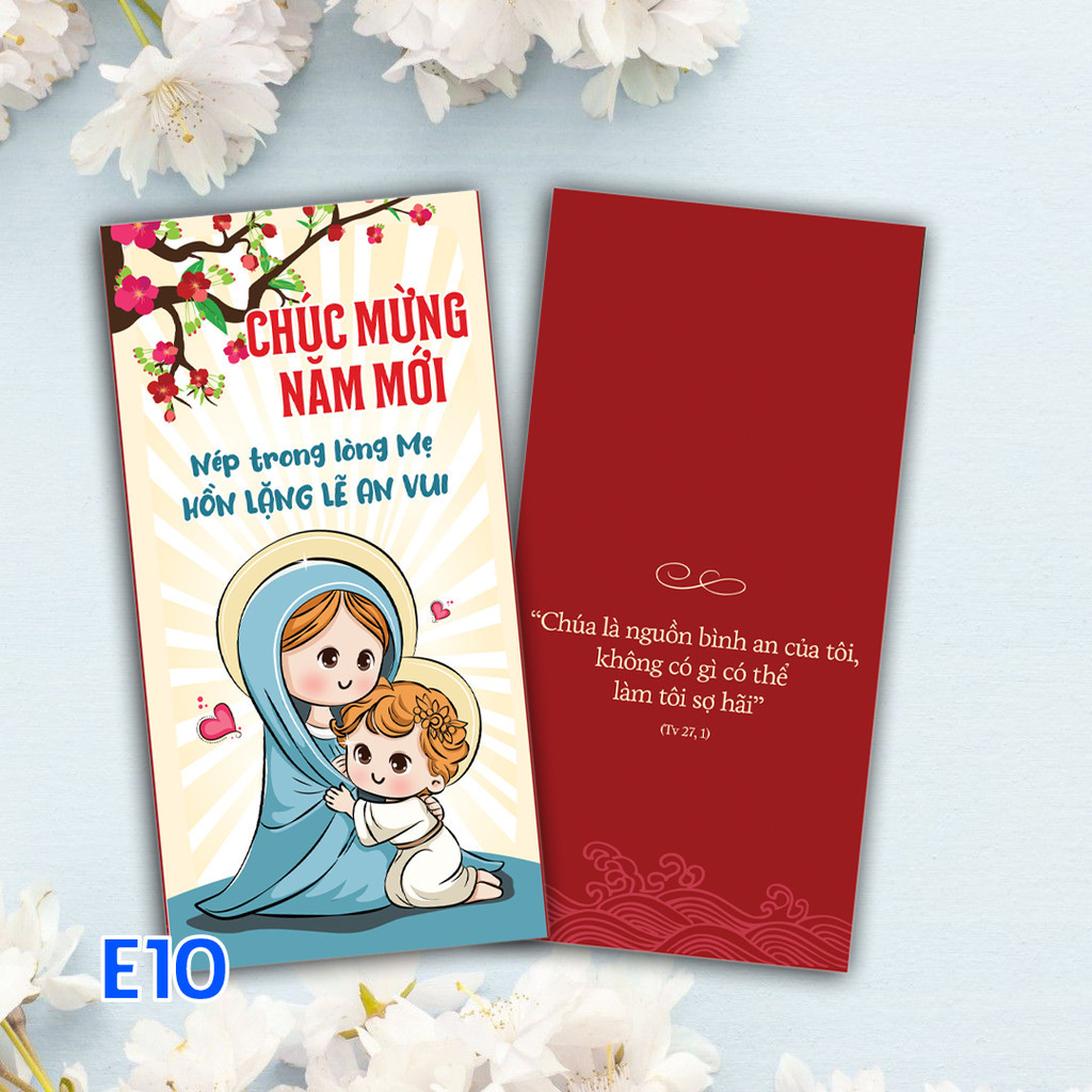 Set 10 Bao Lì Xì Công Giáo mẫu E10 Chúa là nguồn bình an của tôi, không gì có thể làm tôi sợ hãi