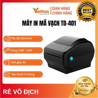 VIETHAS -  Máy In Mã Vạch TD-401 USB + LAN Phù Hợp In Tem, Vận Chuyển, Sàn TMĐT