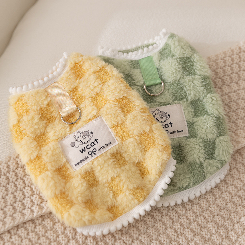 【Ready Stock】 25 New Autumn and Winter Dog Clothes Classic Chessboard Plaid Fluffy Jacket Thickened 