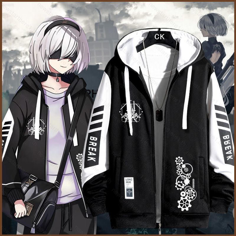 Nhân vật 2B từ NieR Automata - Áo Khoác Cardigan Zipper Unisex, Dài Tay cho Cosplay