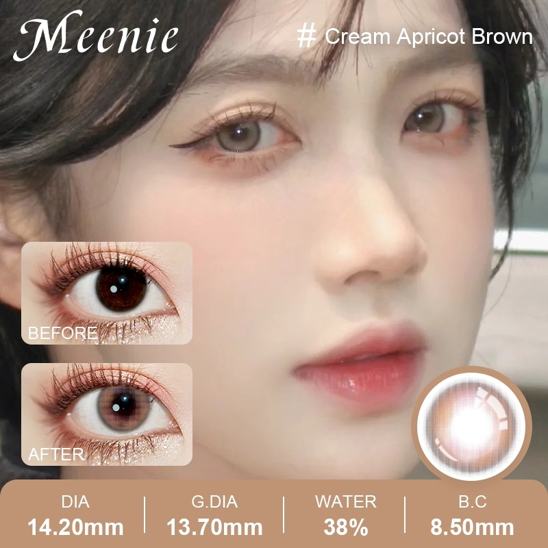 【1 Hộp 2 Miếng】Kính Áp Tròng Chống Tia UV MEENIE Cream Apricot Brown – Lens Nâu Hổ Phách Không Độ, Ê