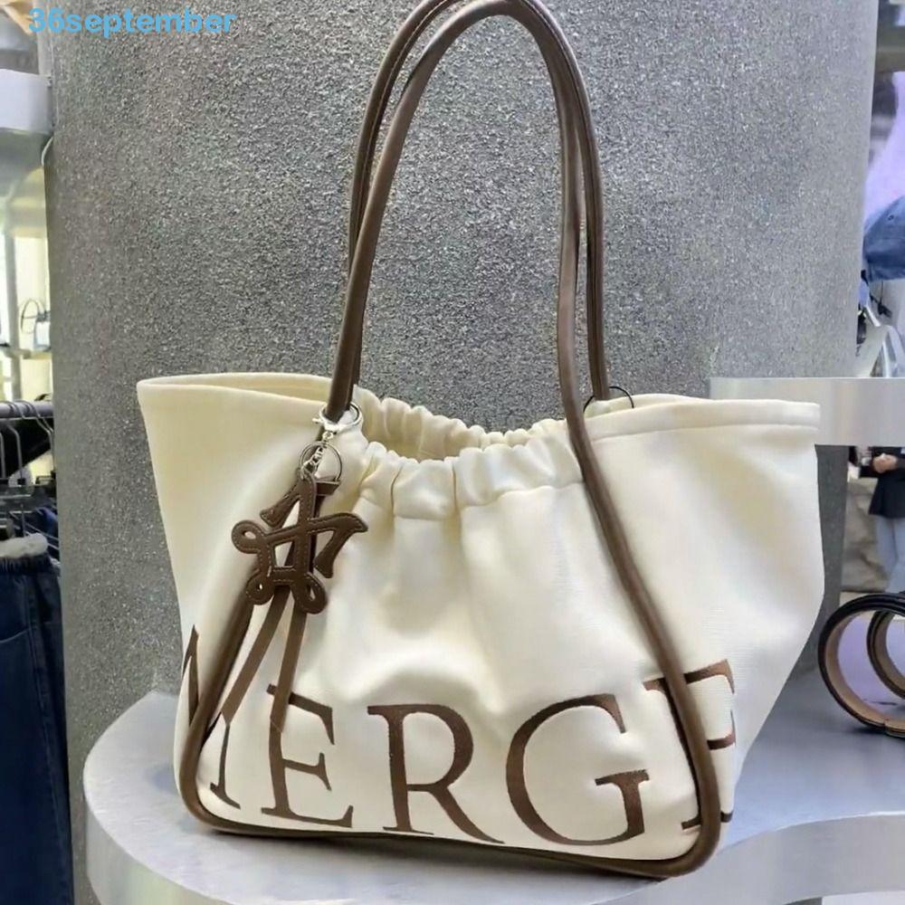 Túi Tote MERGE MERGE, Túi đeo vai dây rút cầm tay thêu, Túi xách Thái Lan dung tích lớn thời trang đ