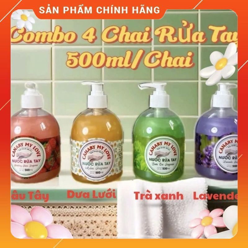 [Combo 4 Chai]_Nước Rửa Tay CANARY/AHA 500ml diệt vi khuẩn khử mùi dưởng ẩm da tay