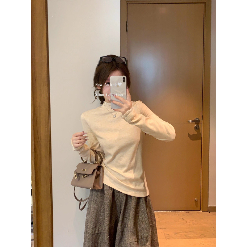 Áo giữ baby tee thun dài tay  ôm body ren cổ cao, phù hợp thời trang thu đông | BigBuy360 - bigbuy360.vn