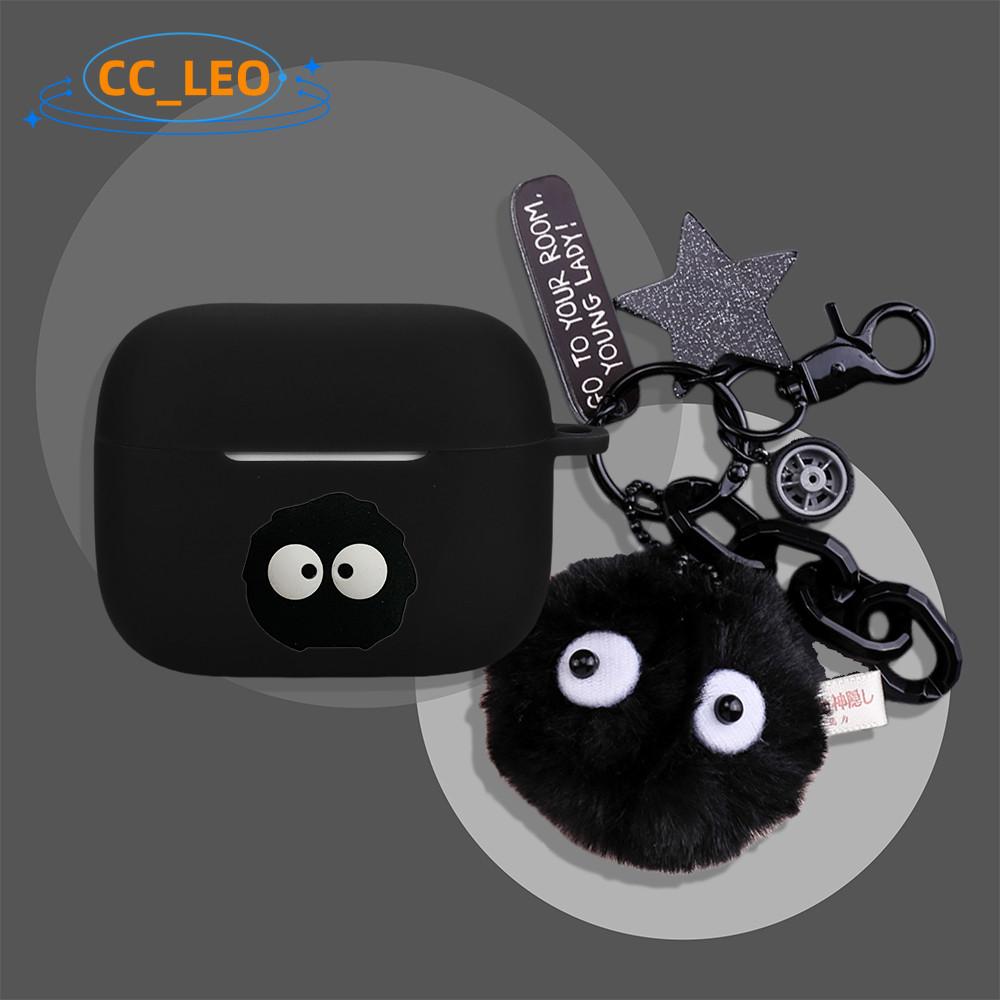 for iQOO TWS 5 Case Cute Plush Coal Ball Keychain Pendant Cartoon Doraemon Silicone Soft Case Suitab