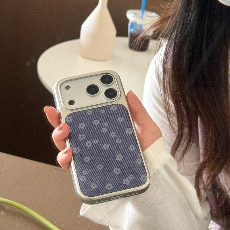 Thời Trang Mạ Điện Dính Denim Hoa Nhỏ Ốp lưng IPhone 16 15 14 17 Pro Max 17Air Ốp Lưng Bảo Vệ Chống 