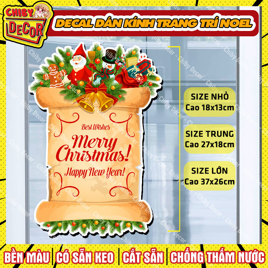 Decal Dán Hình Thiệp Cuộn Trang Trí Giáng Sinh Noel 🎄𝑭𝒓𝒆𝒆𝒔𝒉𝒊𝒑 Trang Trí Giáng Noel dán Cửa Kính Chốn