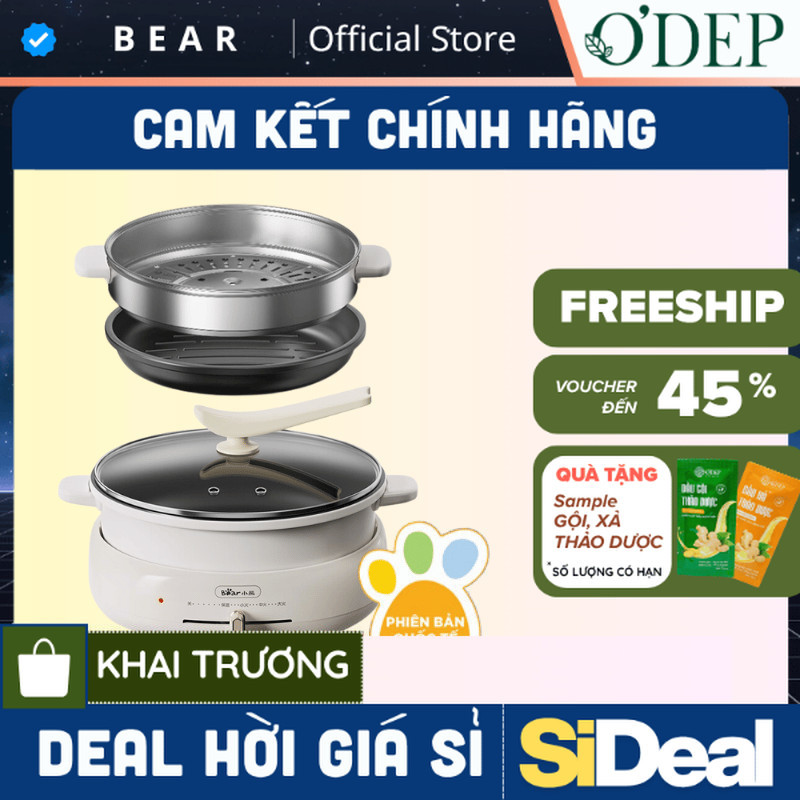 Bộ nồi lẩu nướng Bear 3 khay 3in1 DHG-C40W2 - Hàng Chính Hãng - SIDEAL SIO